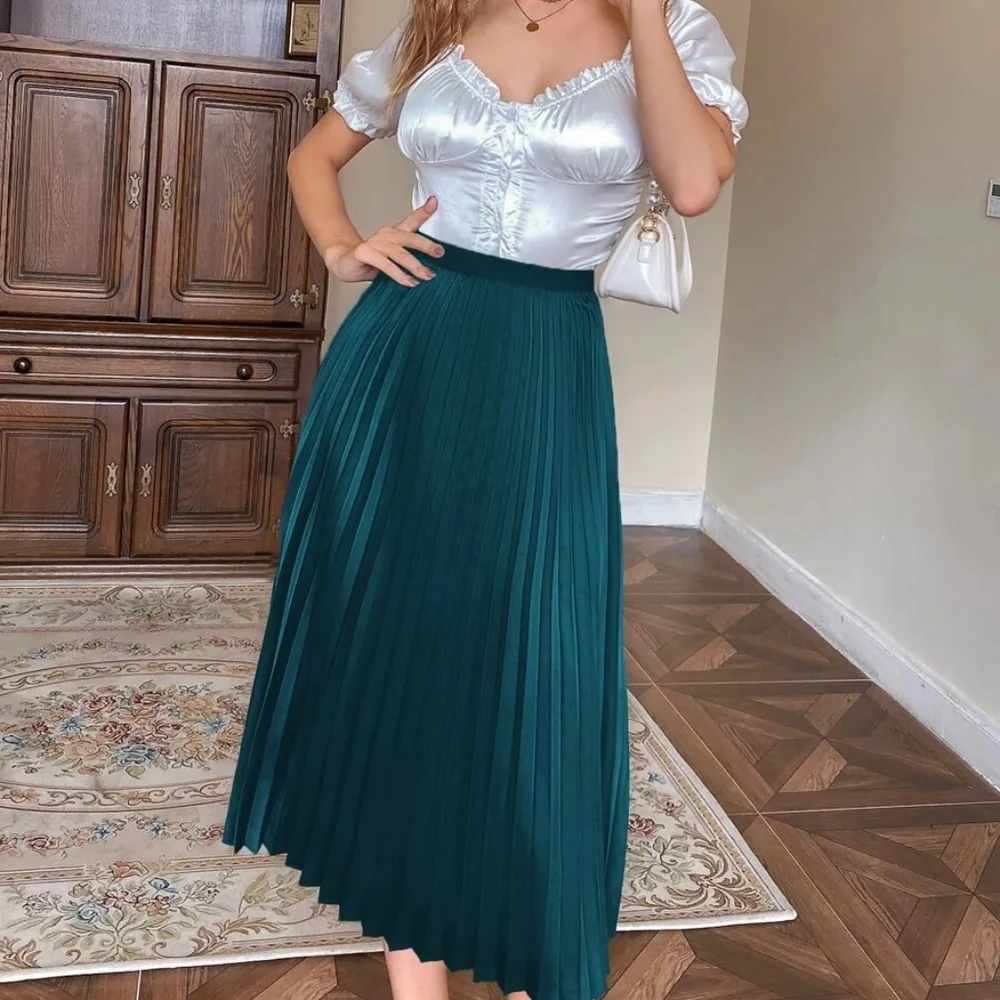 Classic Pleated Satin Evening Midi Skirt - Picture 3 of 10